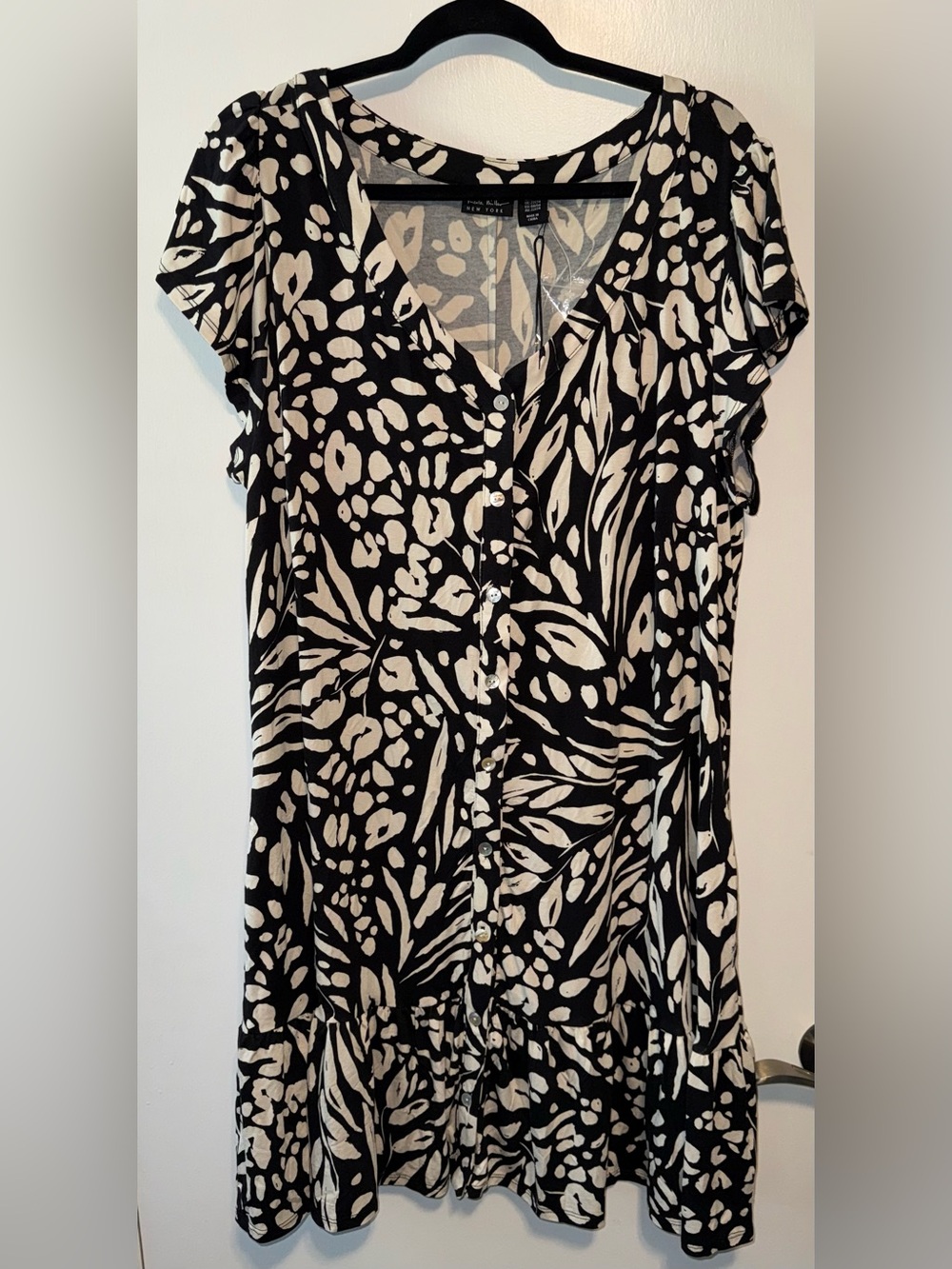 Nicole Miller Black & Cream Abstract Button-Front Mini Dress